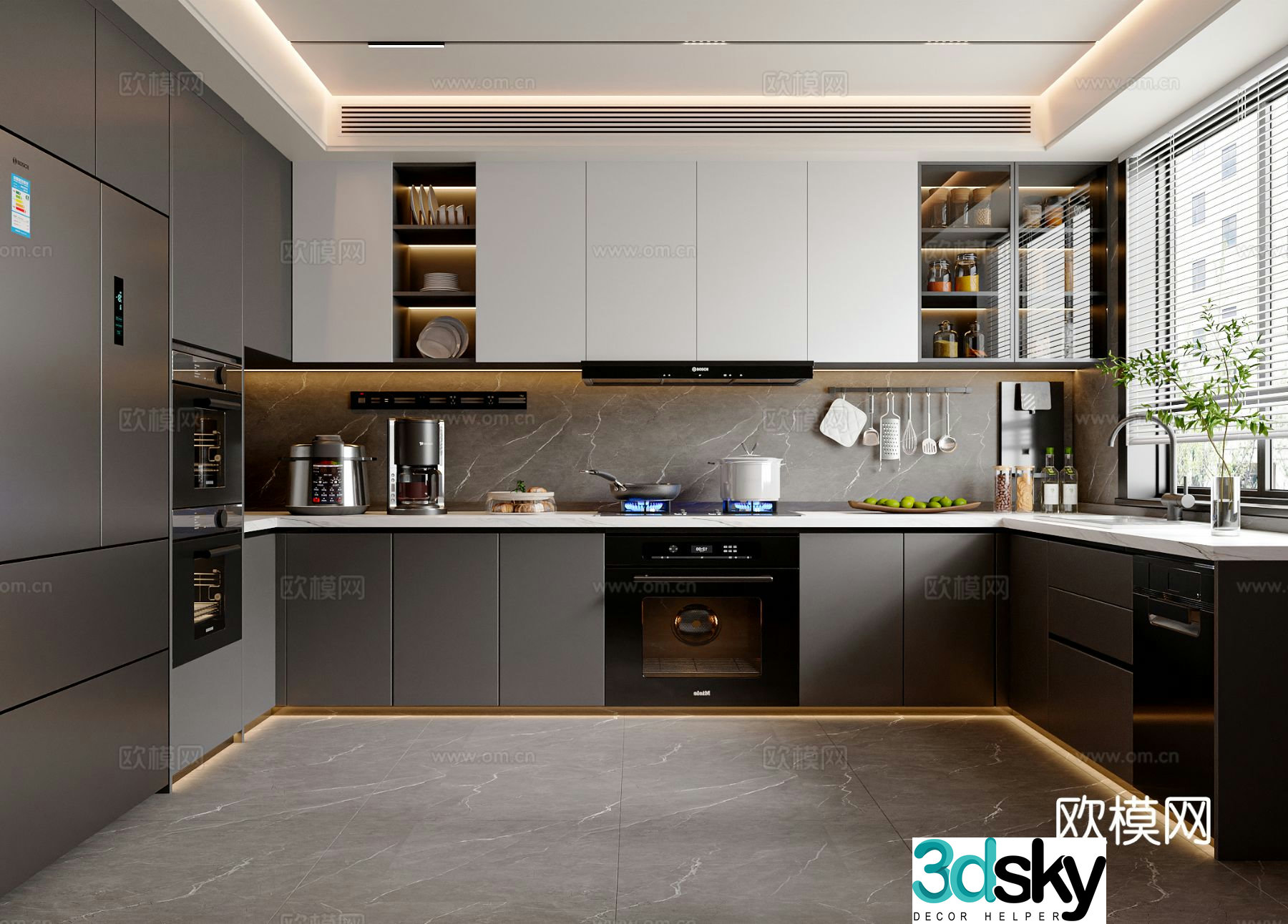 Modern minimalist kitchen cabinets kitchen utensils kitchen appliances kitchen supplies 3d model