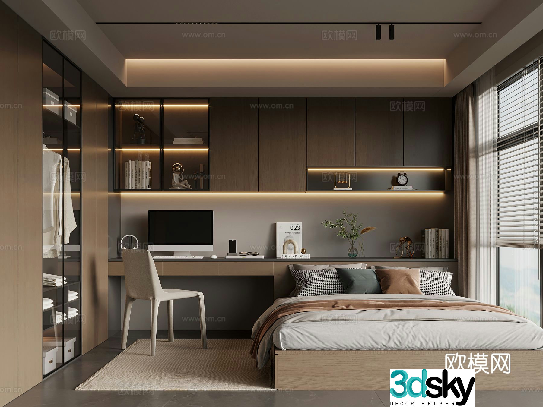 Tatami bedroom Modern Italian tatami bedroom Desk Wardrobe 3d model