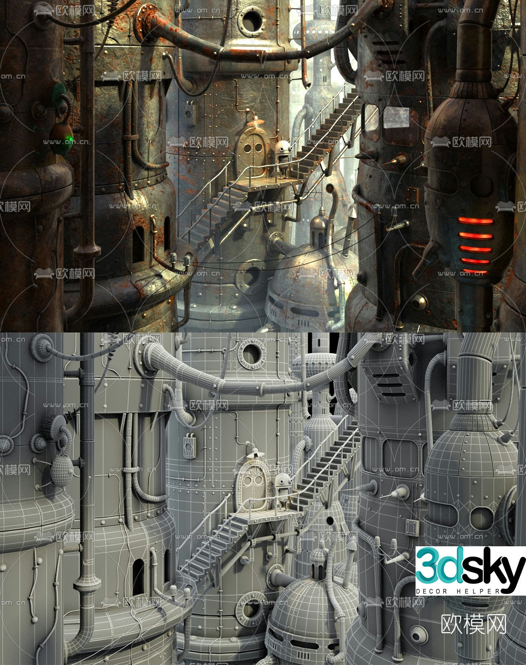 Industrial style punk mechanical city 3d model