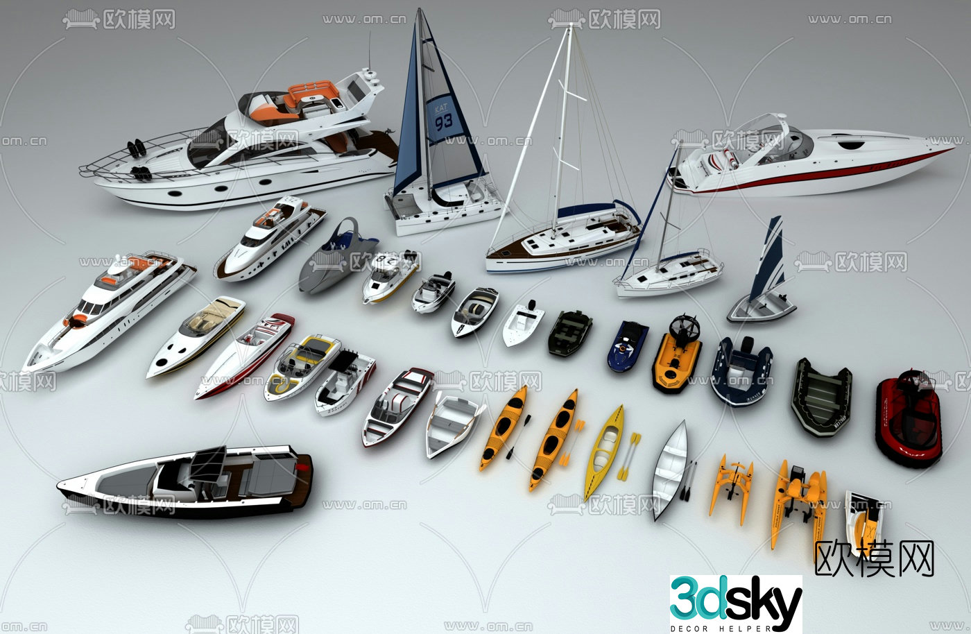 Modern yacht kayak sailboat speedboat zodiac boat 3d model