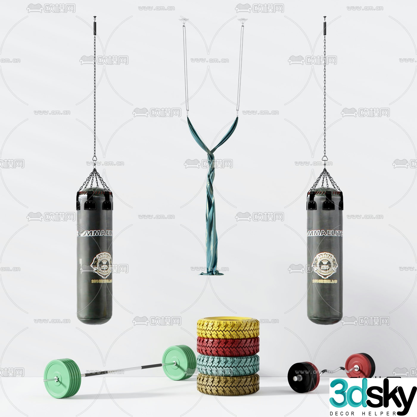 Modern fitness equipment combination 3d model