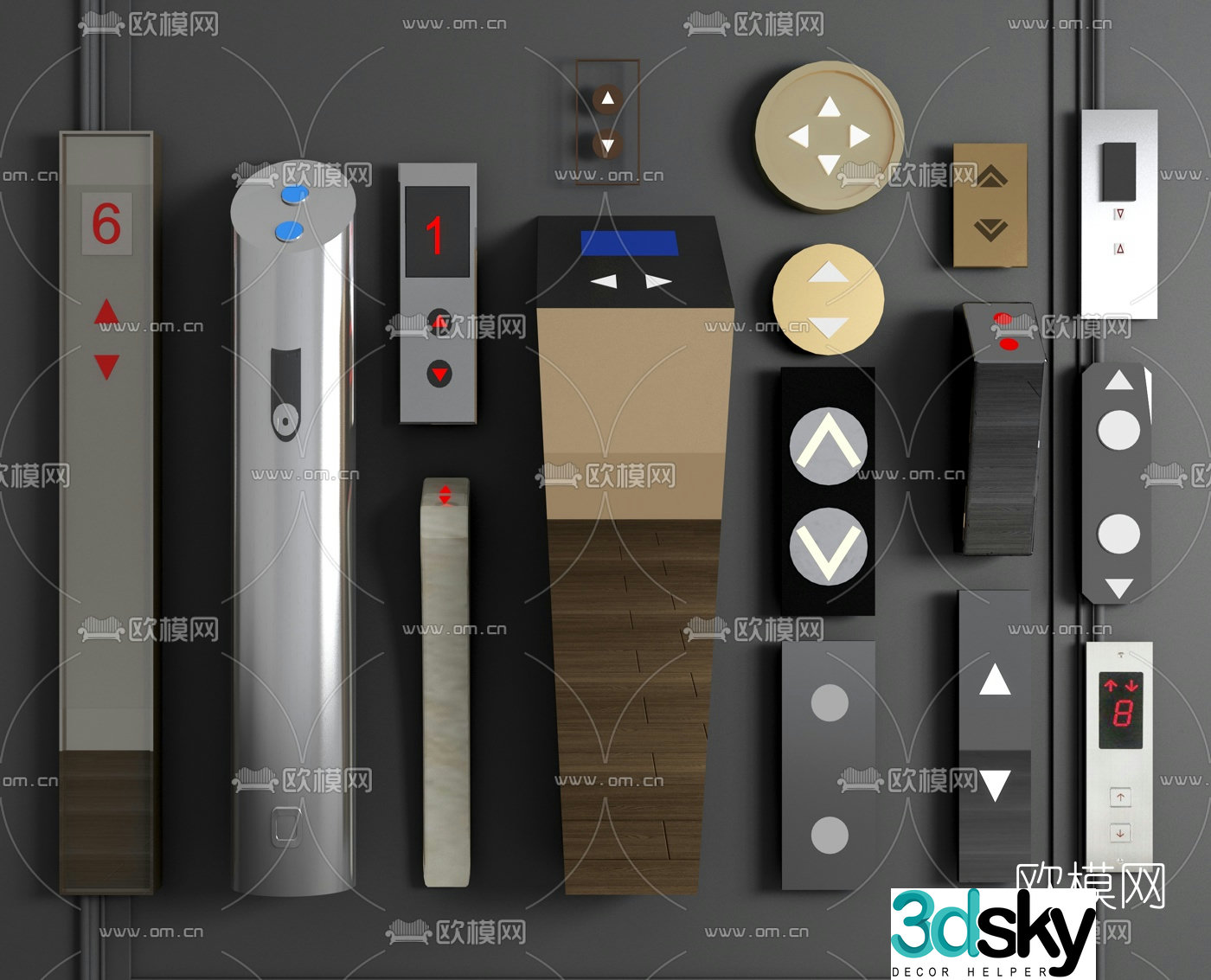 Modern metal elevator switch button 3d model
