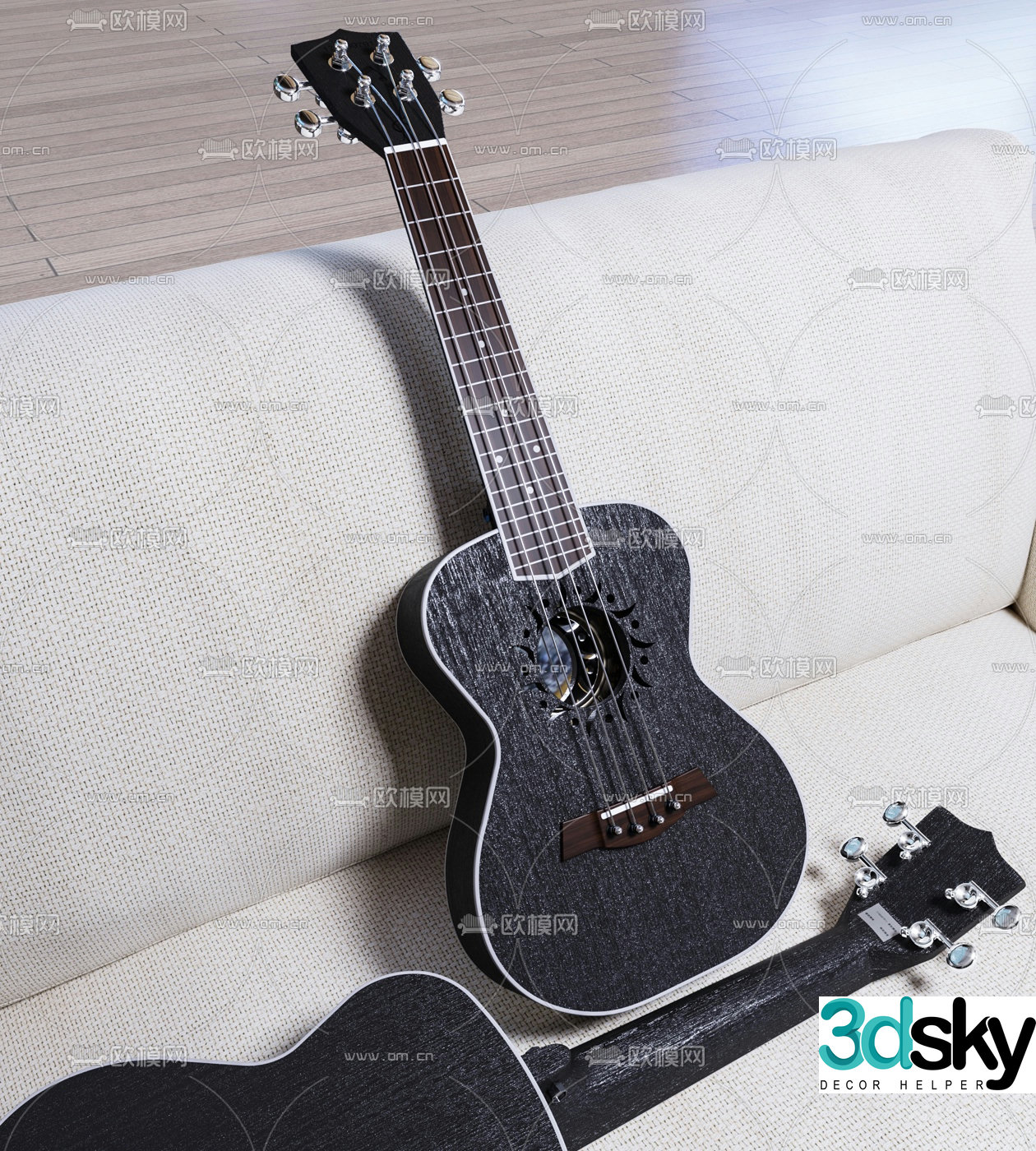 Modern black wood guitar 3d model