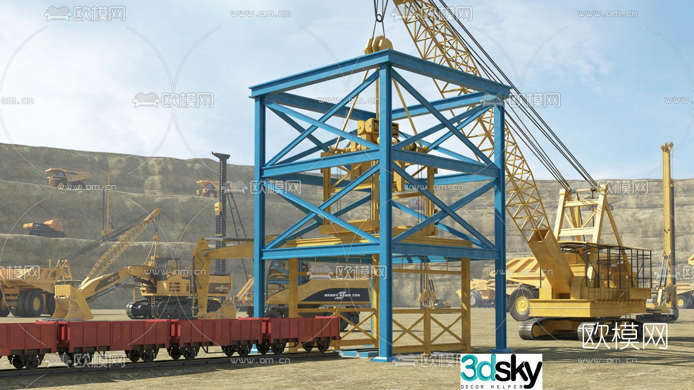 Modern crane truck rail car 3d model