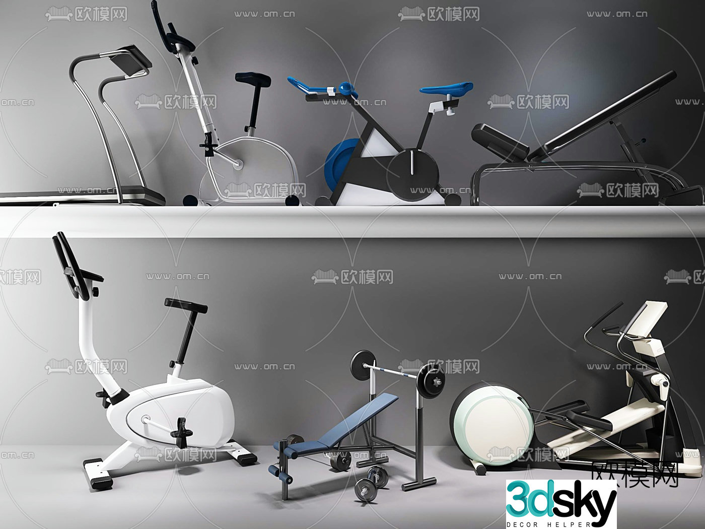 Modern treadmill exercise bike fitness equipment 3d model