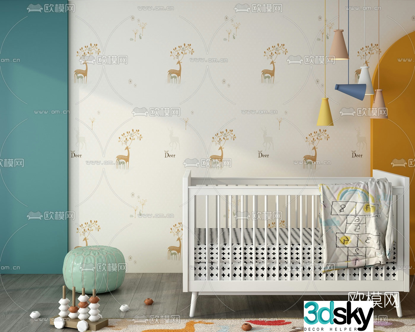 Modern solid wood crib 3d model