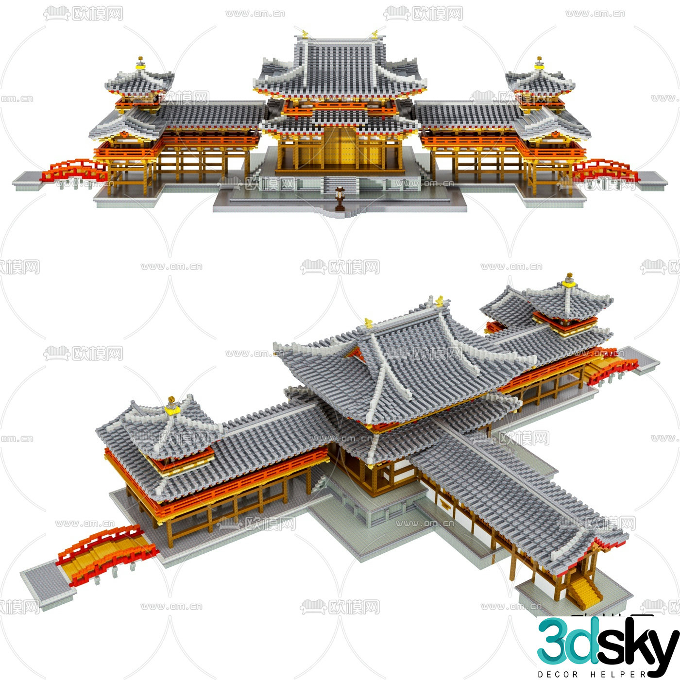 New Chinese style lego palace toy 3d model