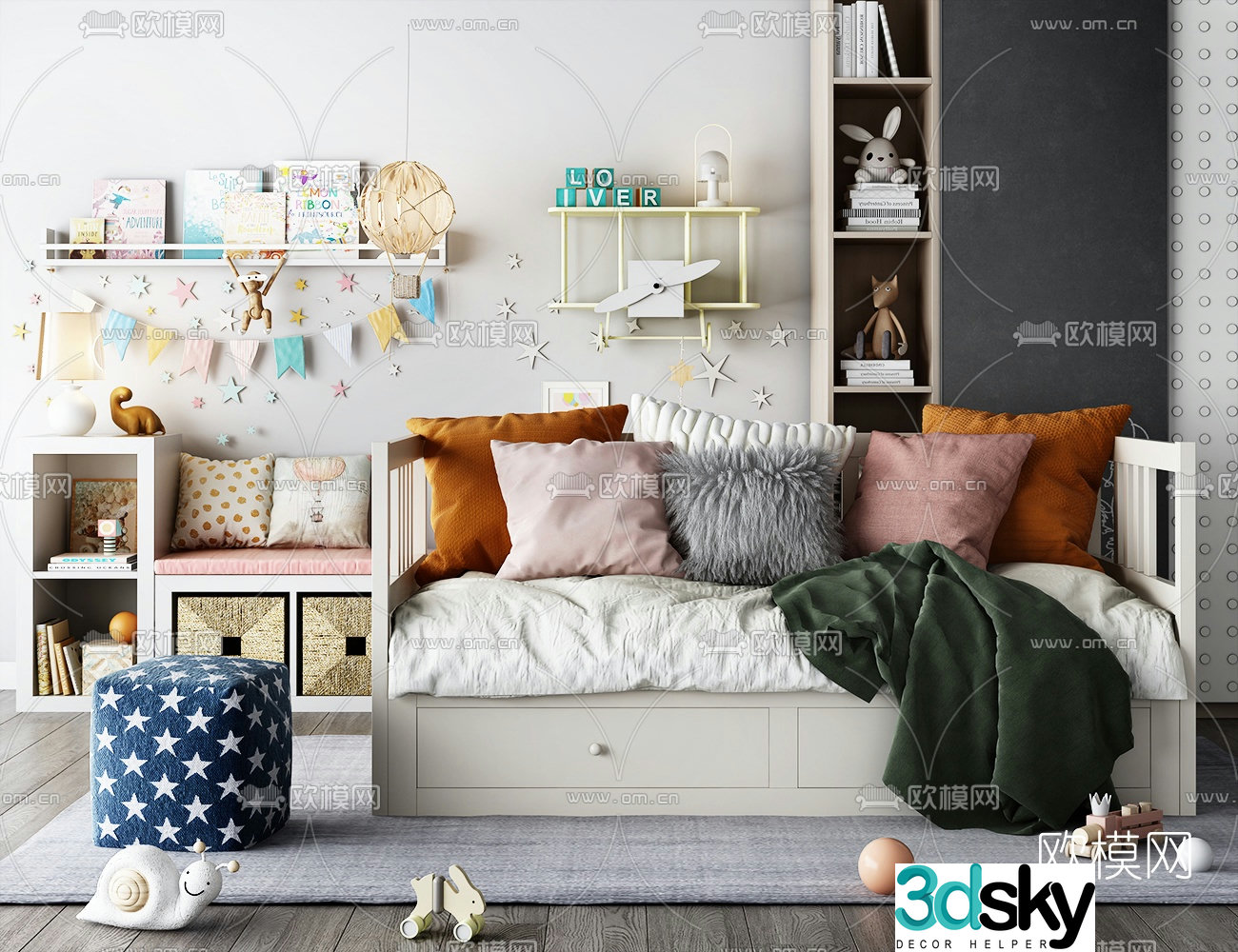 Nordic children’s sofa bed 3d model