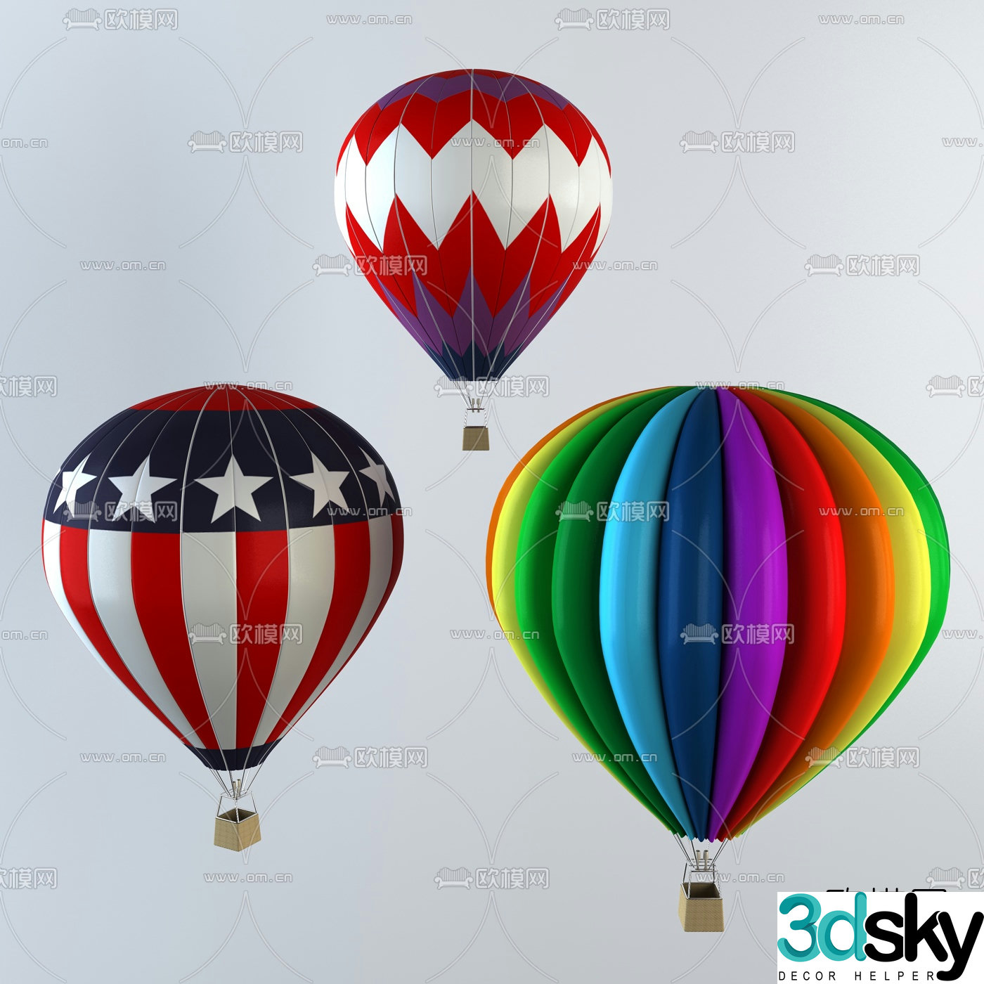 Modern hot air balloon 3d model