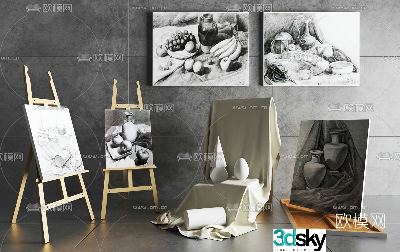 Modern sketch easel ornament 3d model