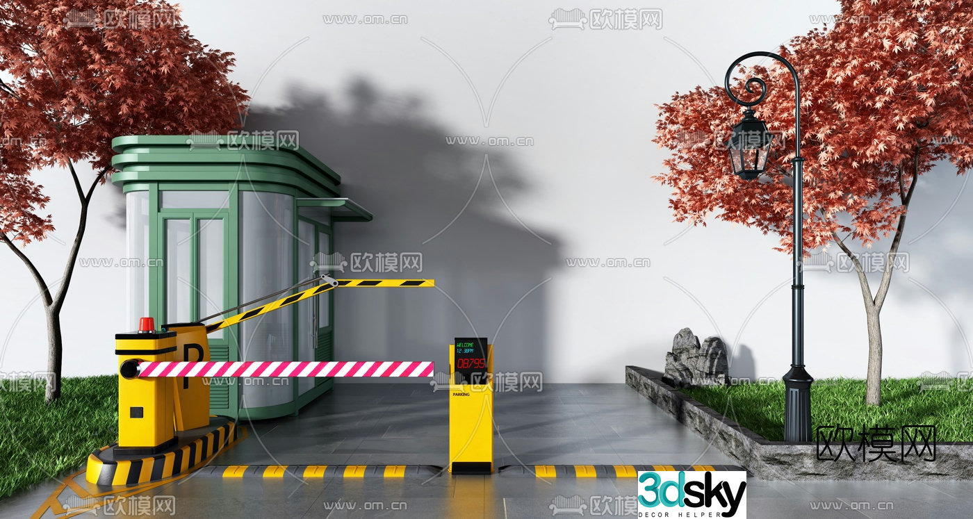 Modern security booth toll pole 3d model