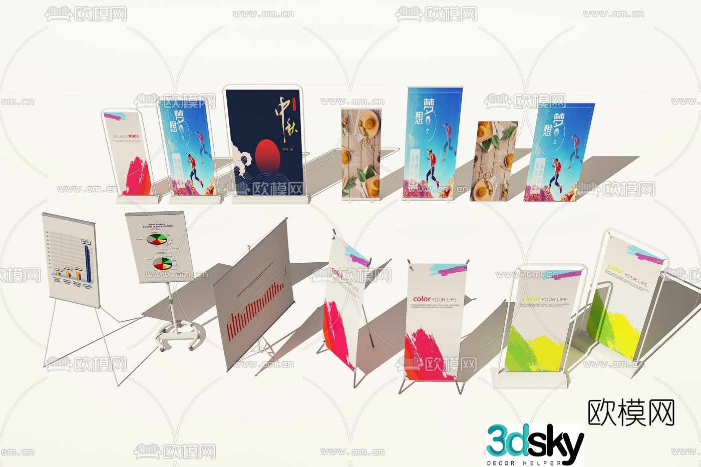 Modern roll-up advertising display stand 3D model