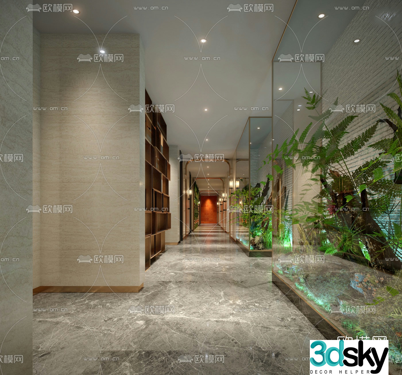 Modern hotel corridor aisle 3d model