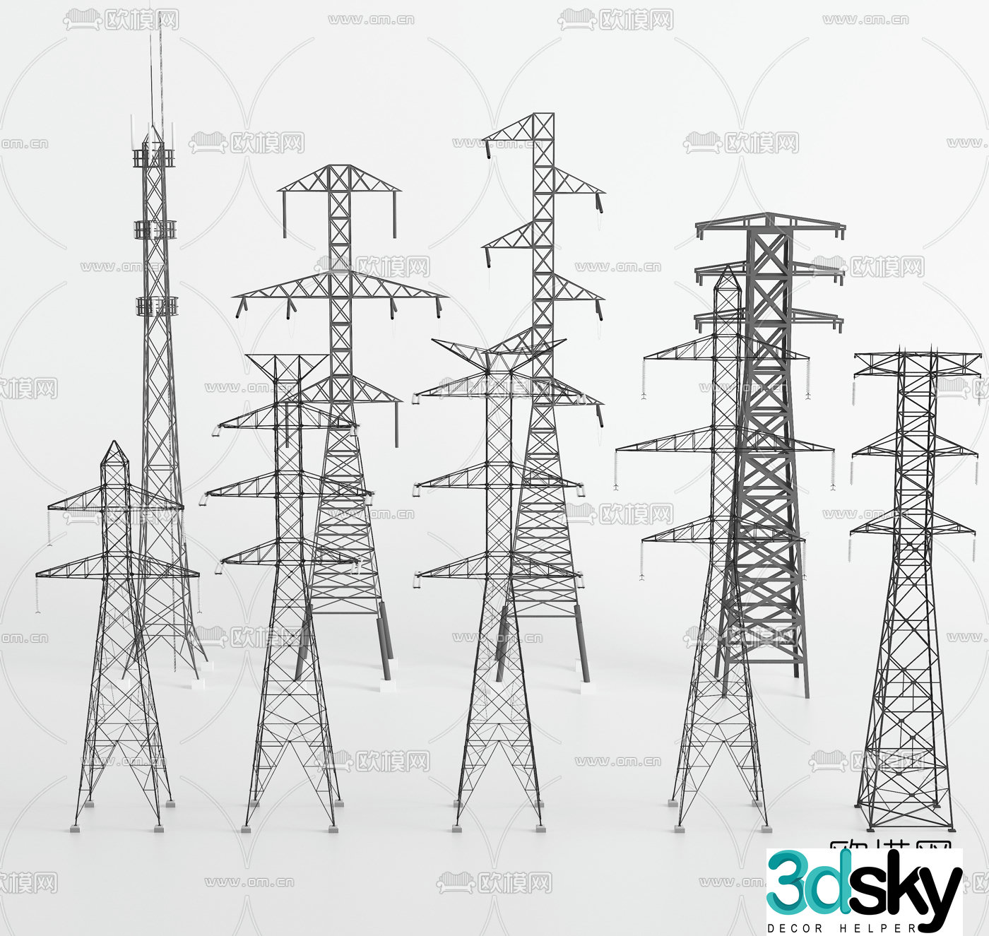 Modern high voltage electric wire tower signal tower 3d model