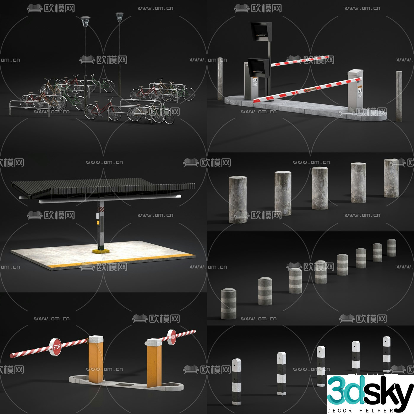 Modern blocking pole and blocking pile 3d model