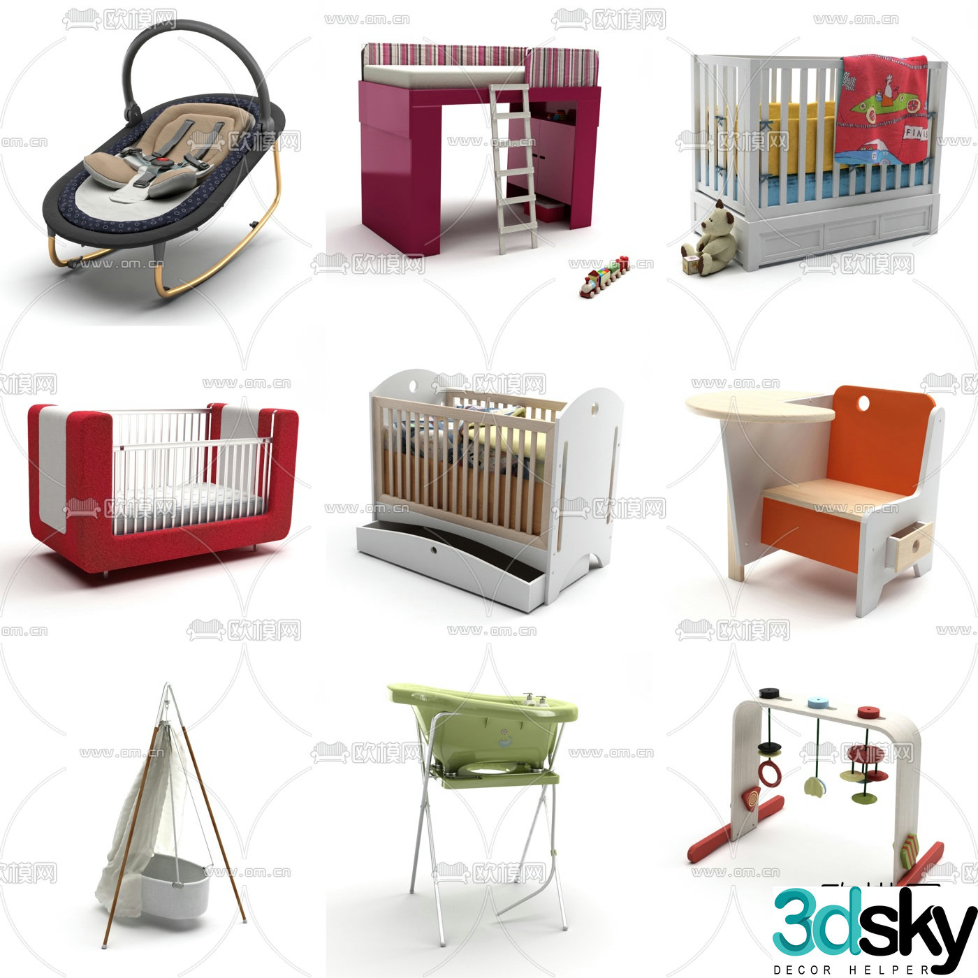 Modern crib children’s bed 3d model
