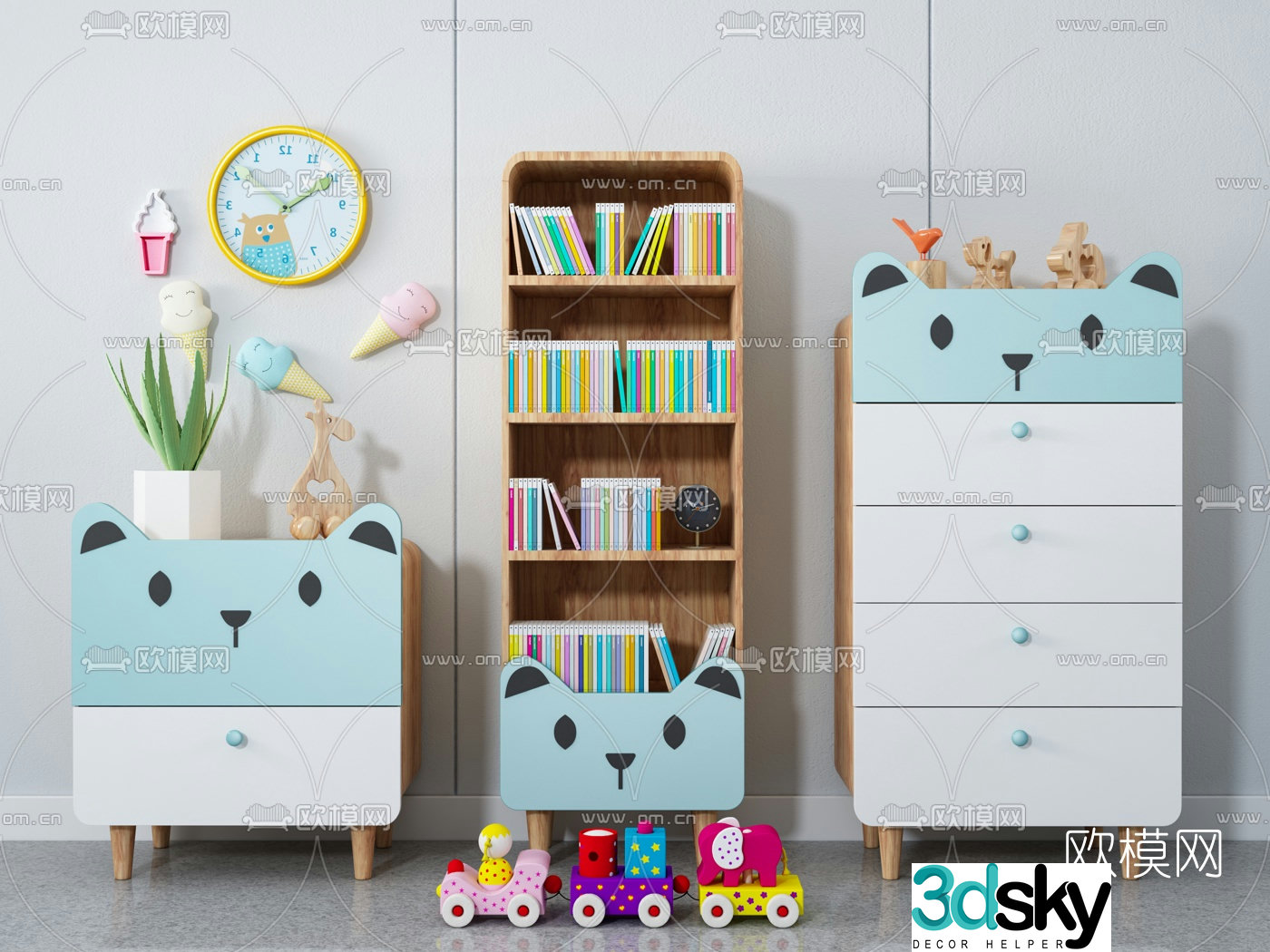 Nordic log children’s bookcase chest 3D model