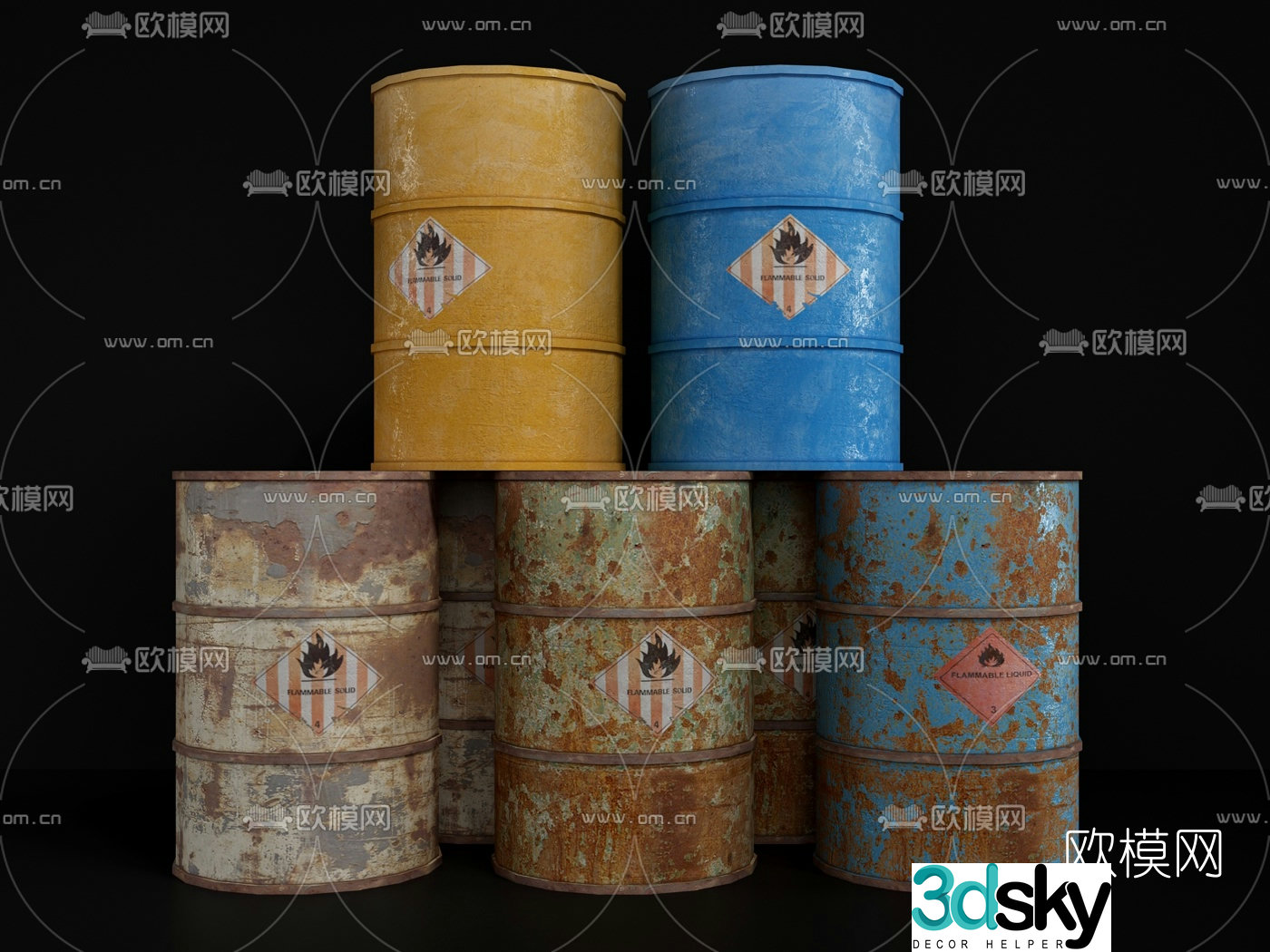 Industrial style wrought iron barrel oil barrel 3D model
