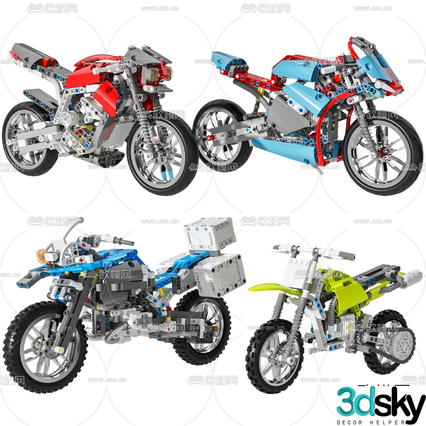 Modern motorcycle lego brick toy 3d model
