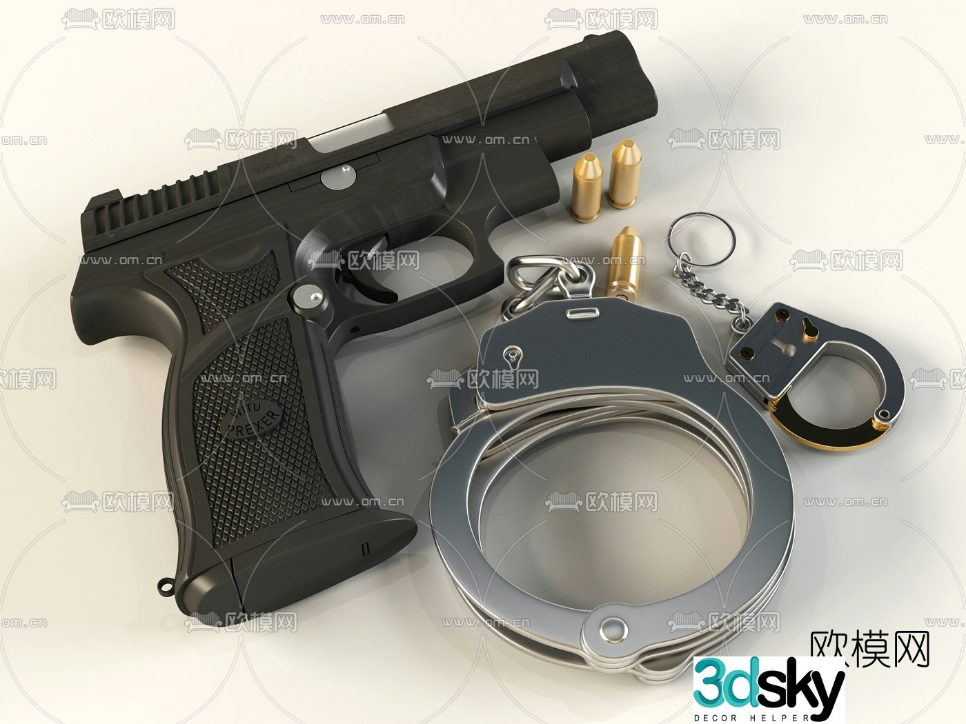 Modern firearm handcuffs 3d model