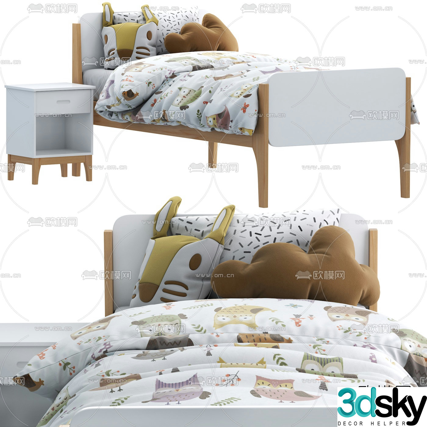 Nordic children’s solid wood bed 3D model