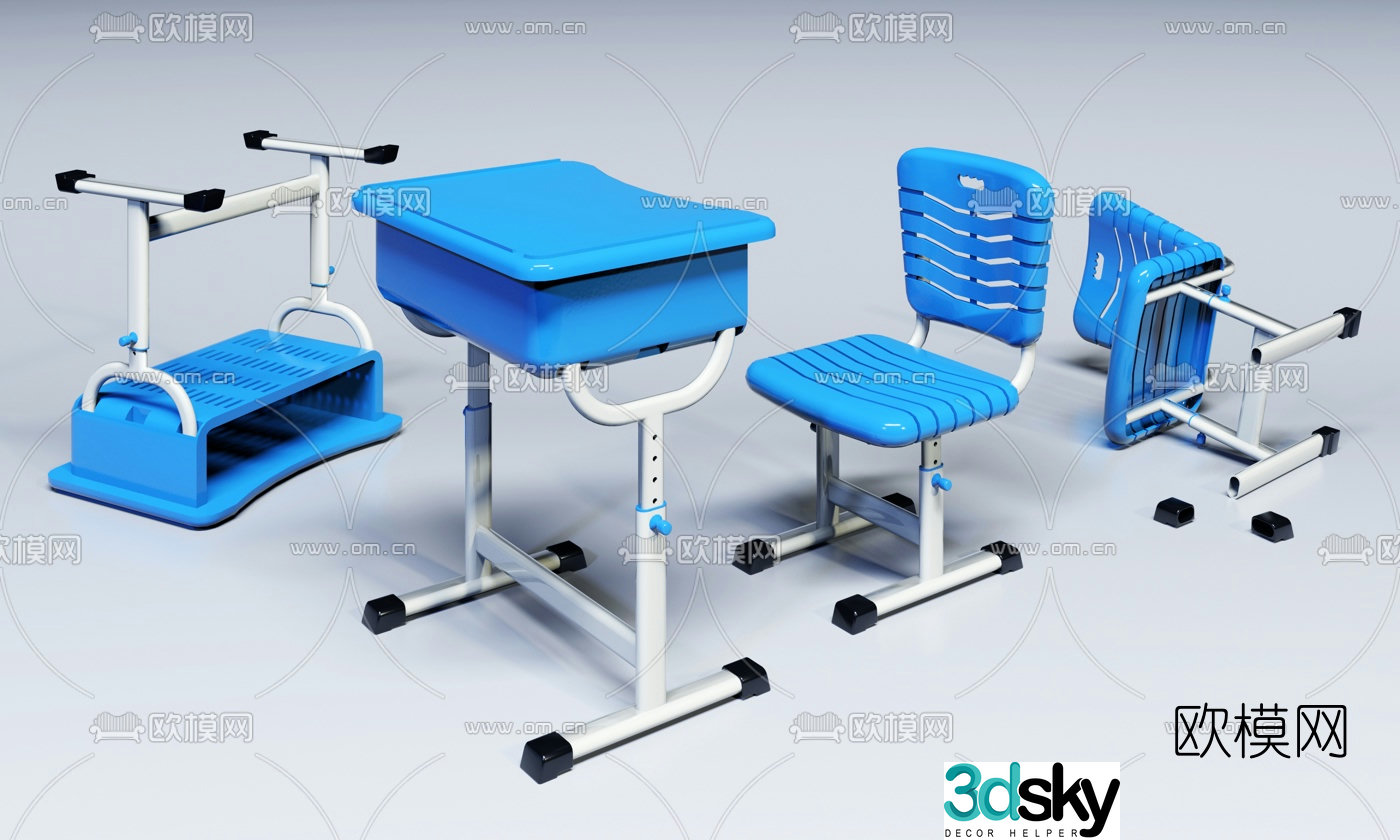 Modern student desks and chairs desk 3d model