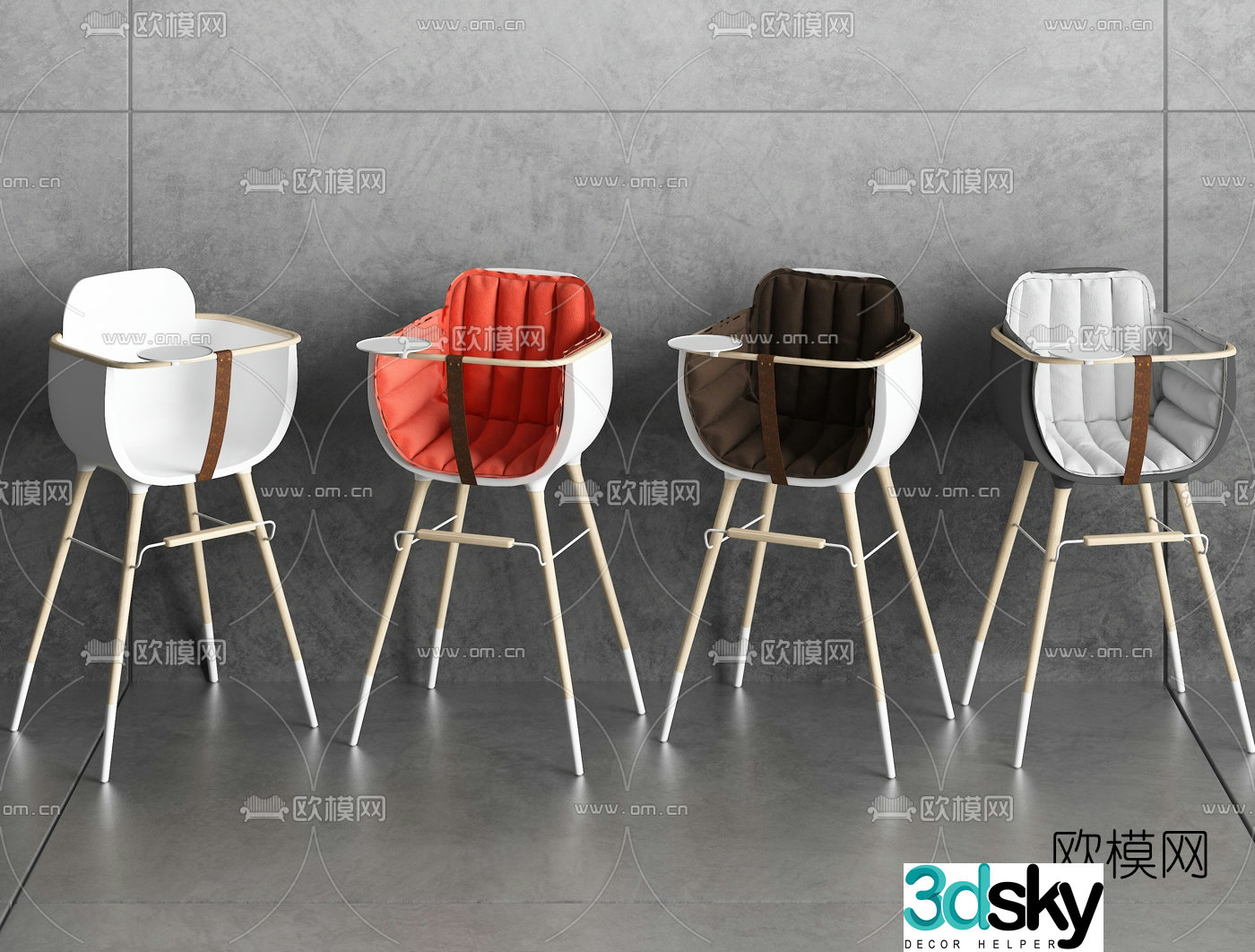 Nordic children’s dining chair 3d model