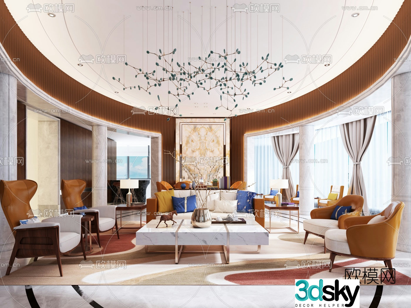 3D model of modern club light luxury reception area