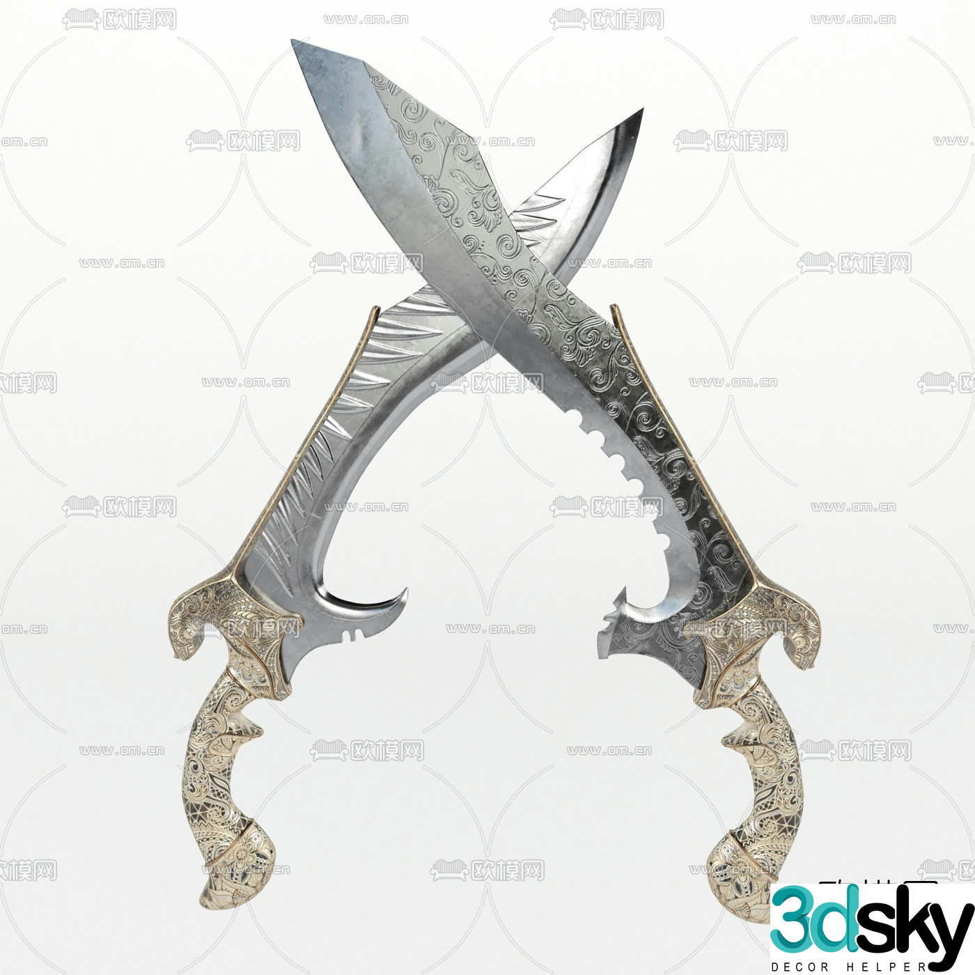 European carved dagger 3d model