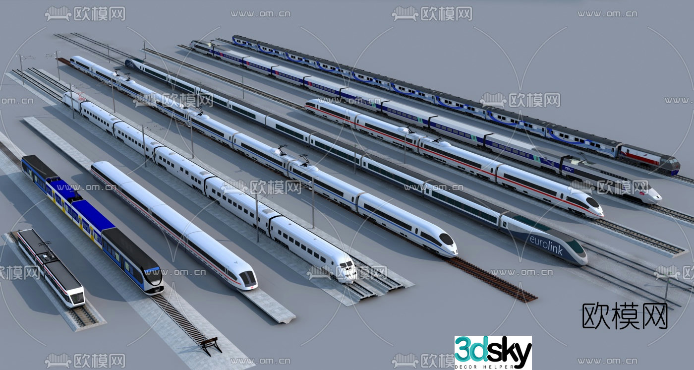 Modern train high speed rail light rail combination 3d model