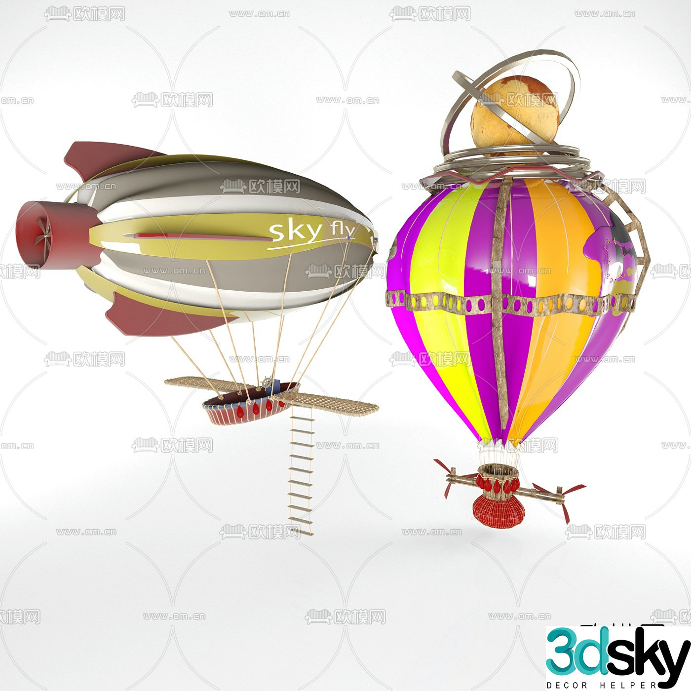 Modern hot air balloon airship 3d model