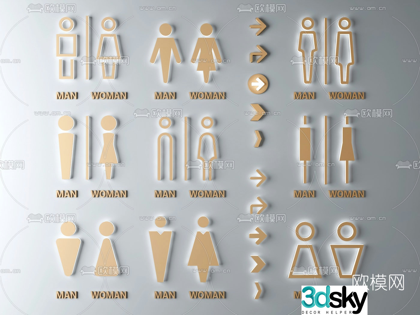 Modern public restroom signage guide 3D model