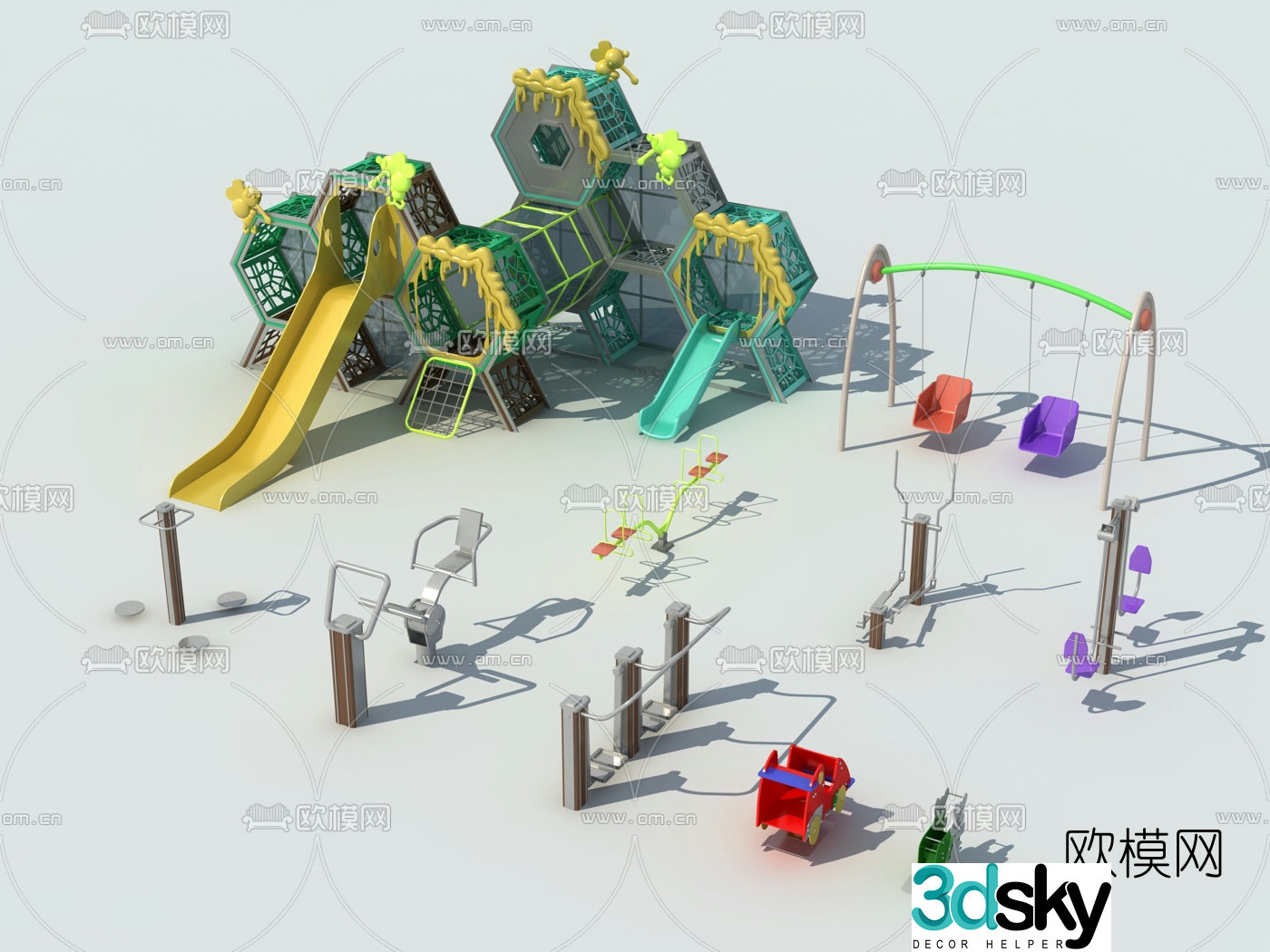 Modern public amusement and fitness equipment 3D model