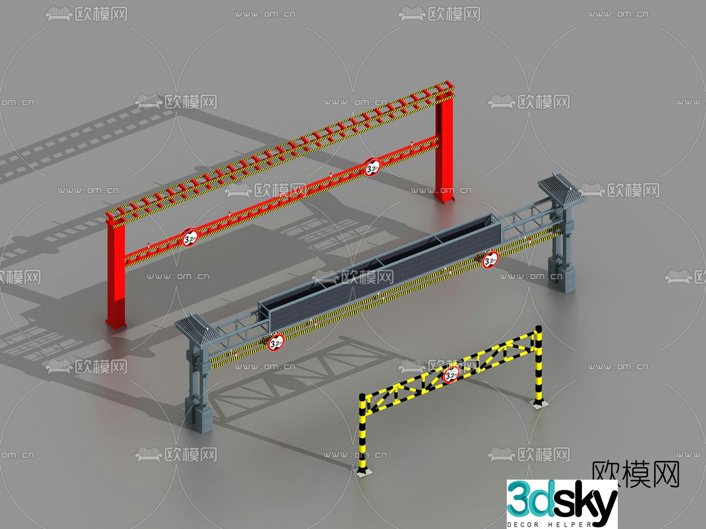 Modern road height limit pole 3d model