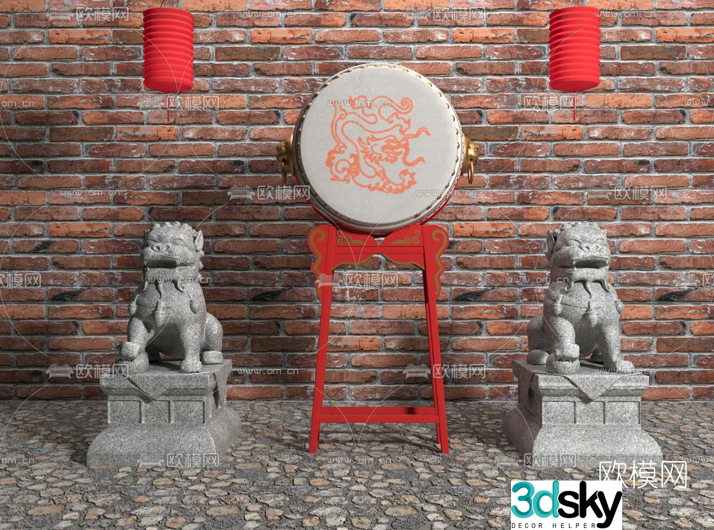 Chinese stone lion drumhead 3D model