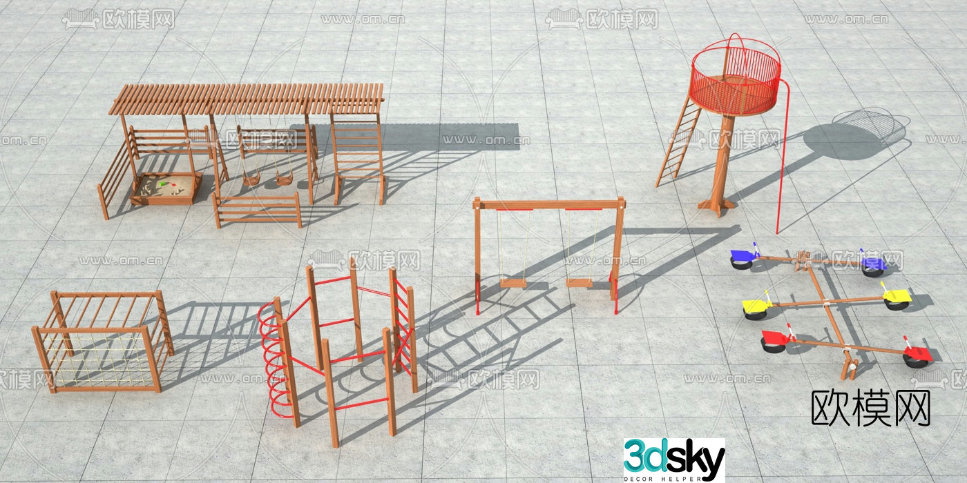 3D model of modern outdoor fitness and sports public facilities