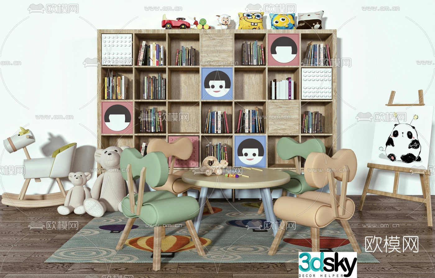 Nordic children’s cabinet children’s table and chairs 3d model