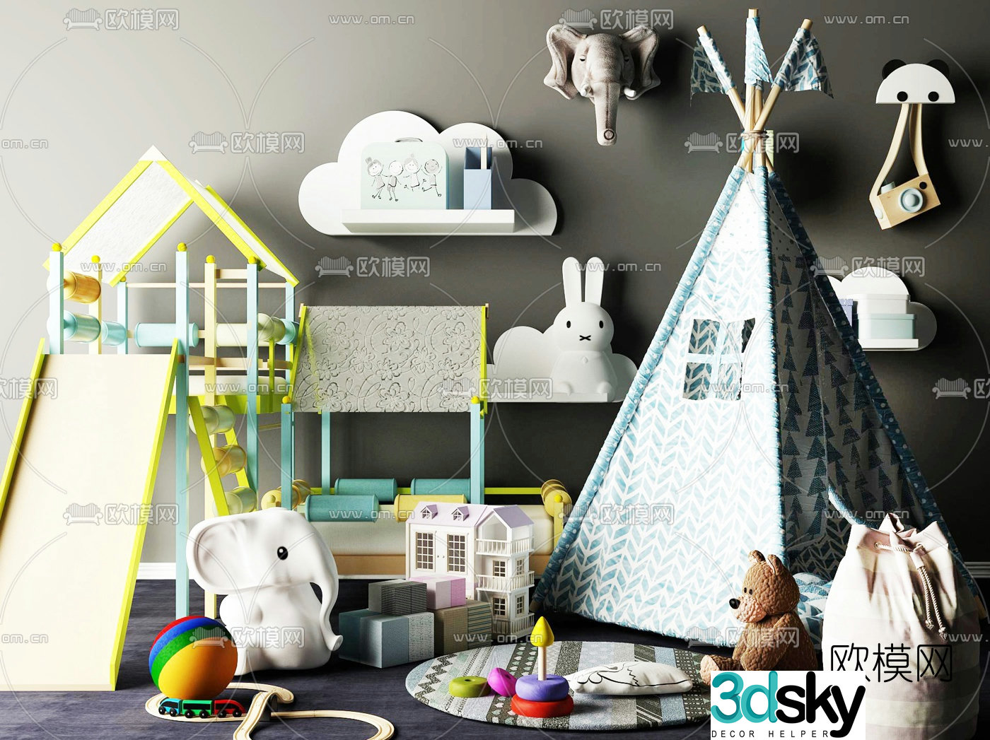 Nordic children’s tent table and chairs 3d model