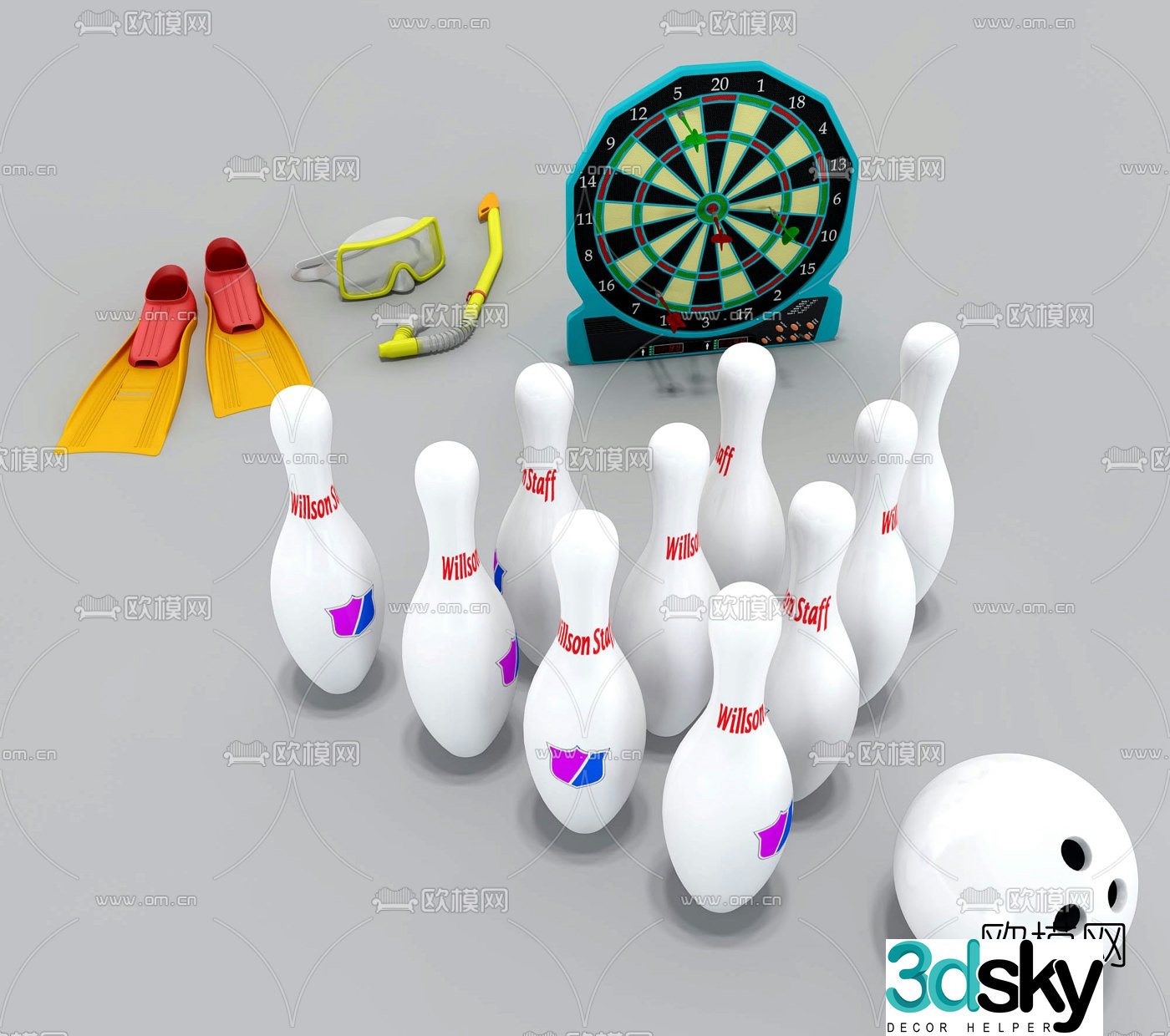 Modern bowling combination 3d model