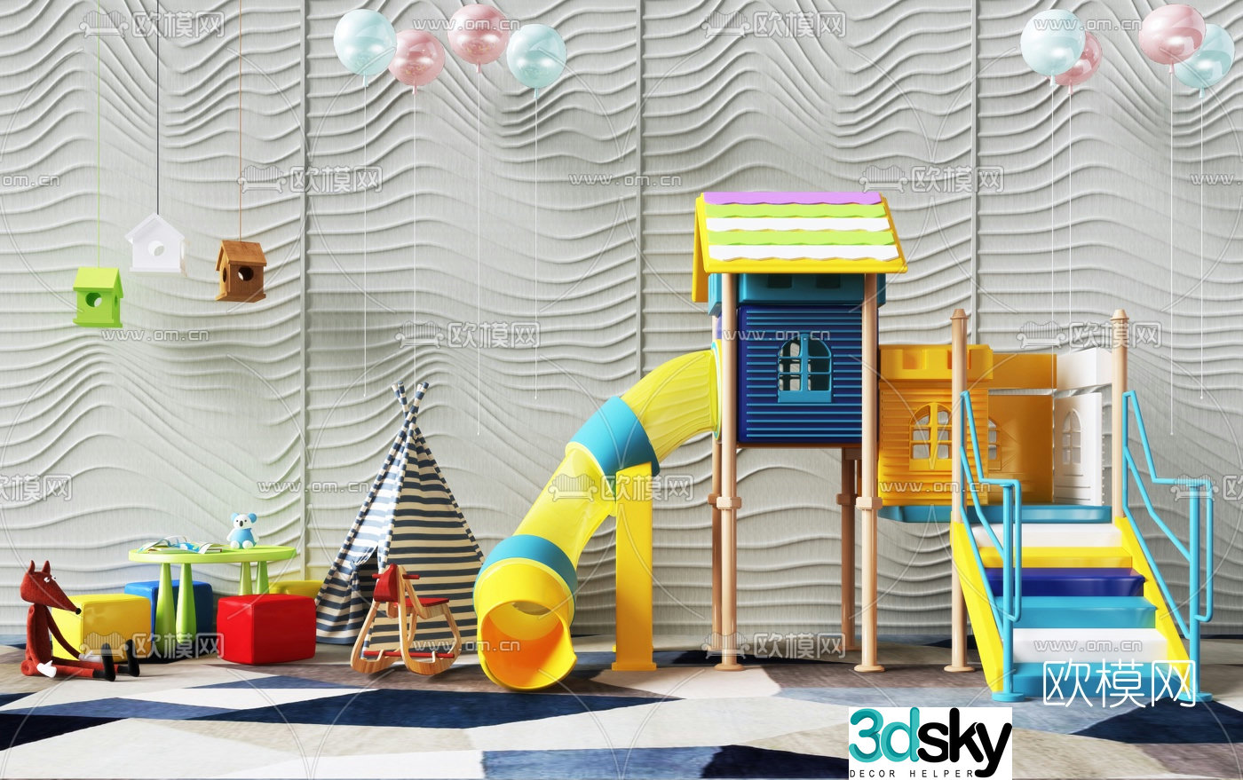 Modern children's play slide 3d model