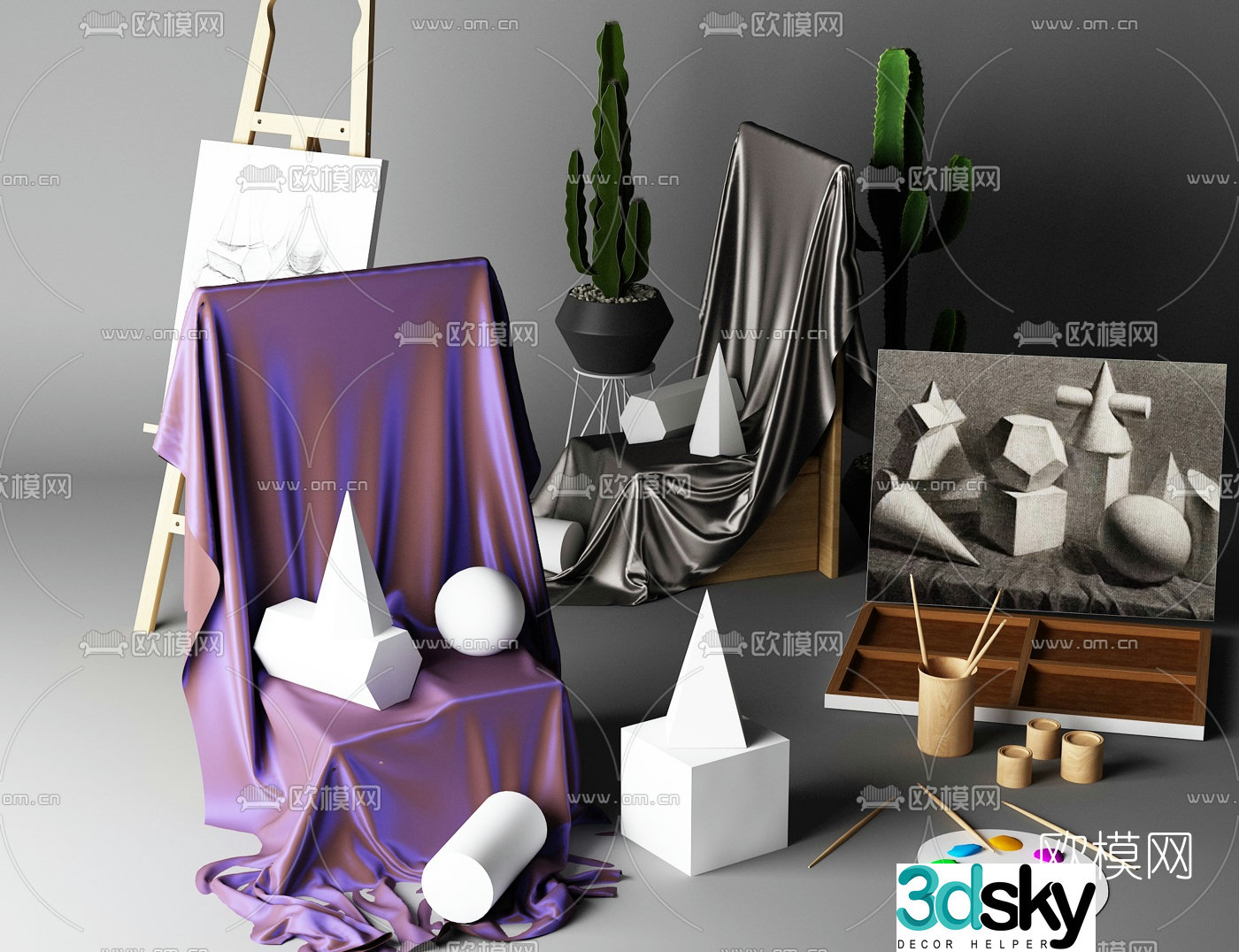 Modern art plaster painting material ornaments 3D model