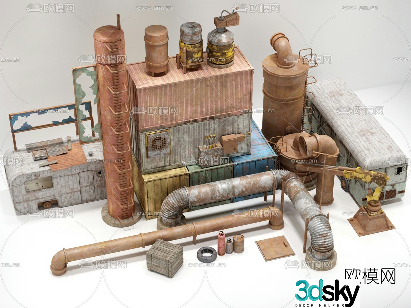 Industrial style machinery factory equipment 3d model