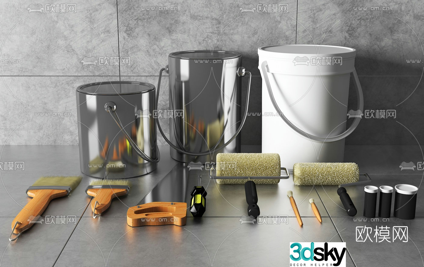 Modern paint bucket brush 3d model