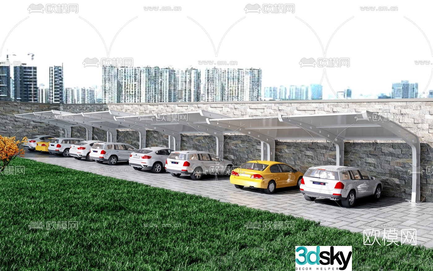 Modern public parking shed 3d model