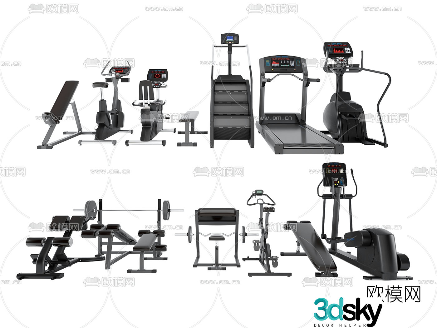 Modern treadmill exercise bike fitness equipment 3d model
