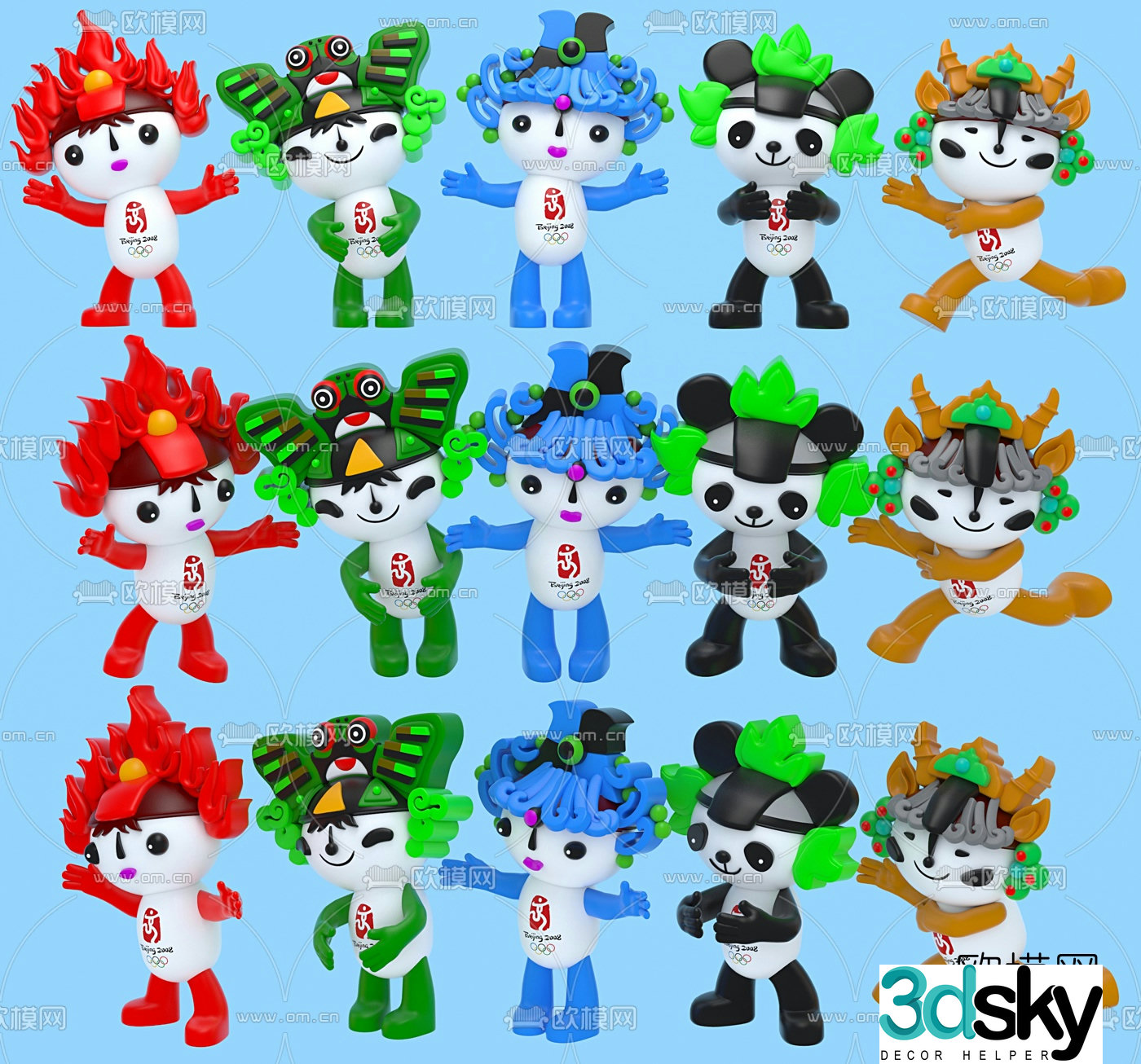 3D model of modern Beijing Olympic Games mascot Fuwa ornaments