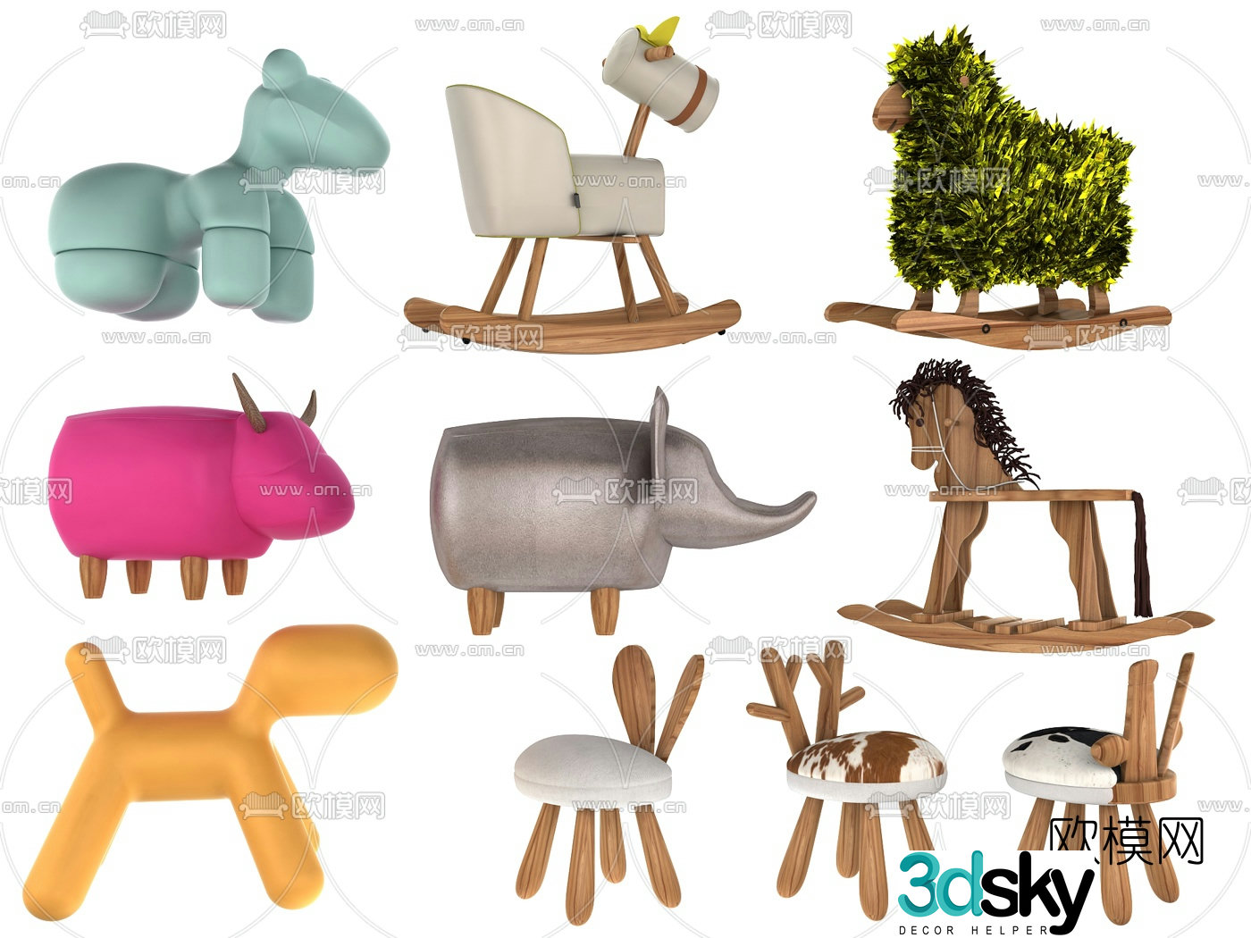 Modern children’s rocking horse toy 3d model
