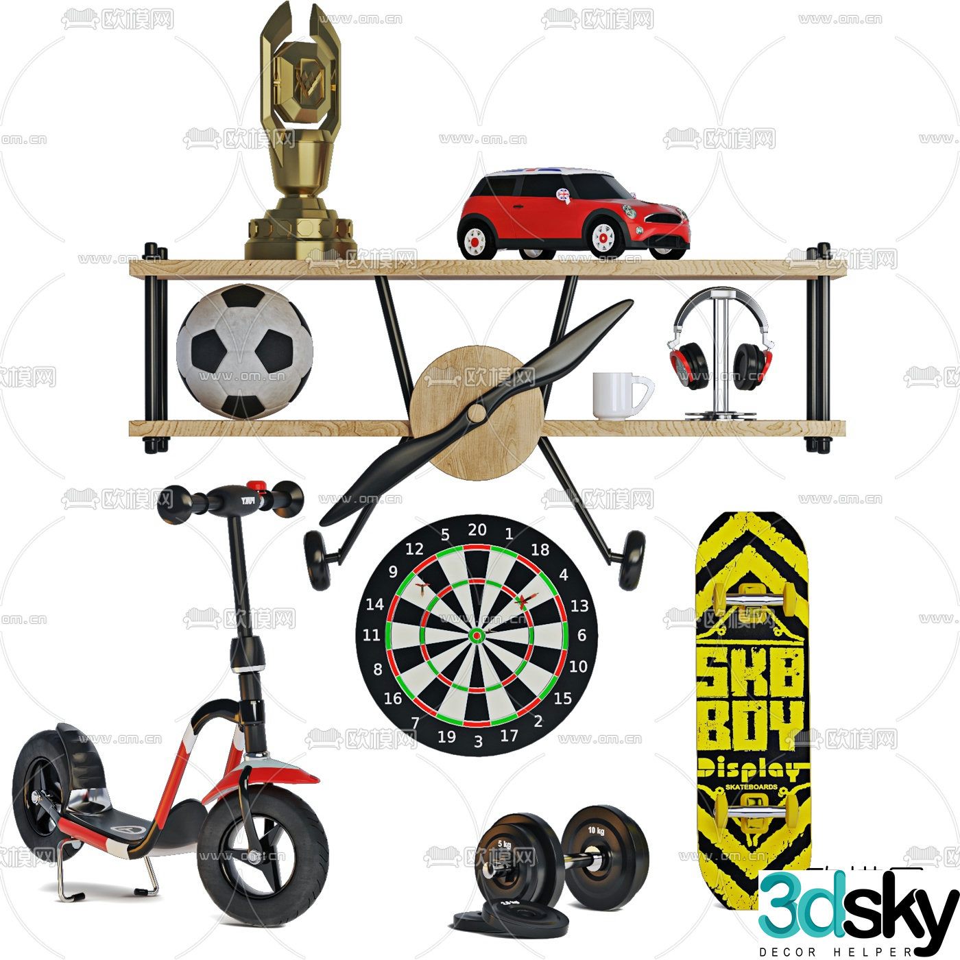 Modern dumbbell toy scooter 3d model