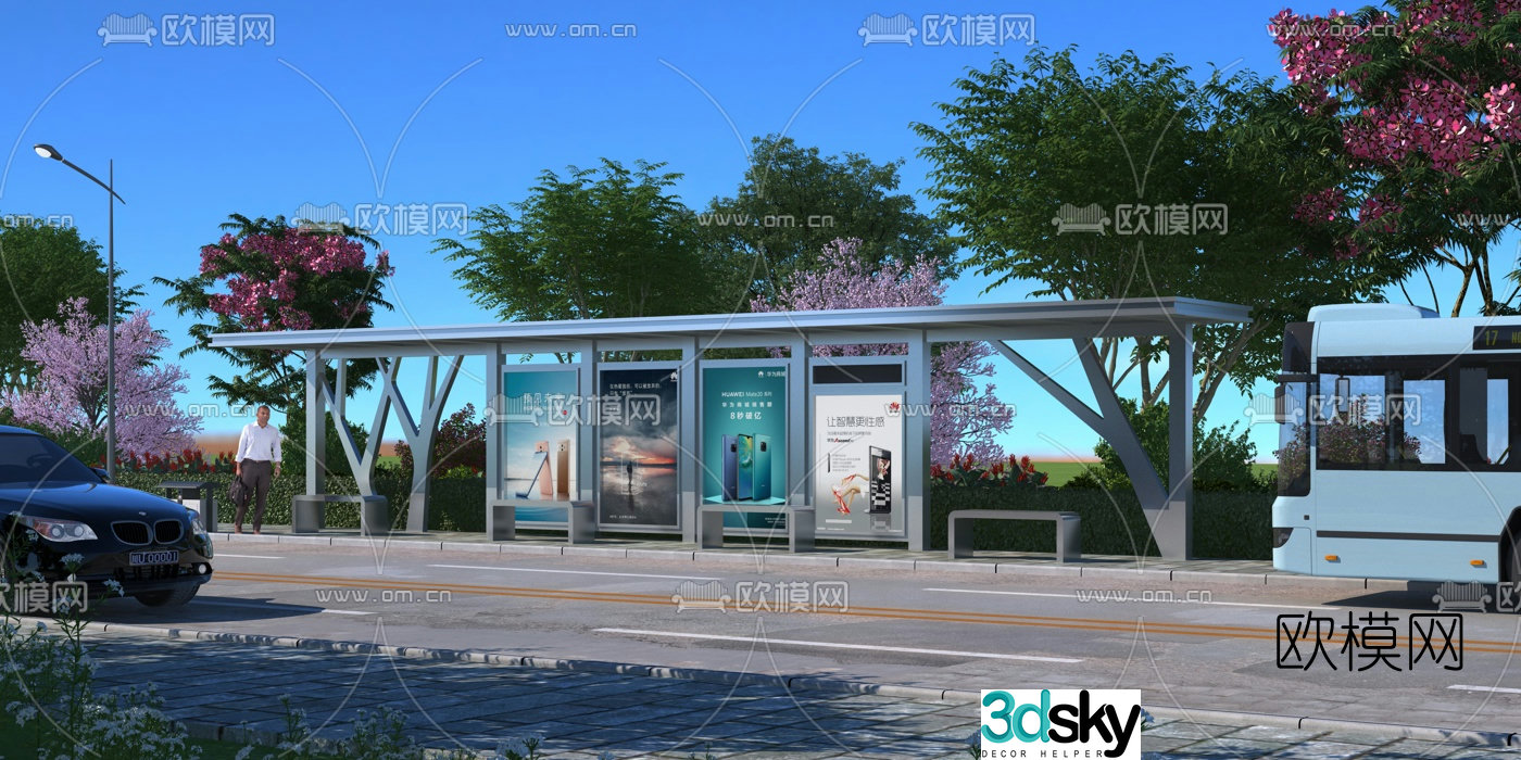 Modern bus station 3d model