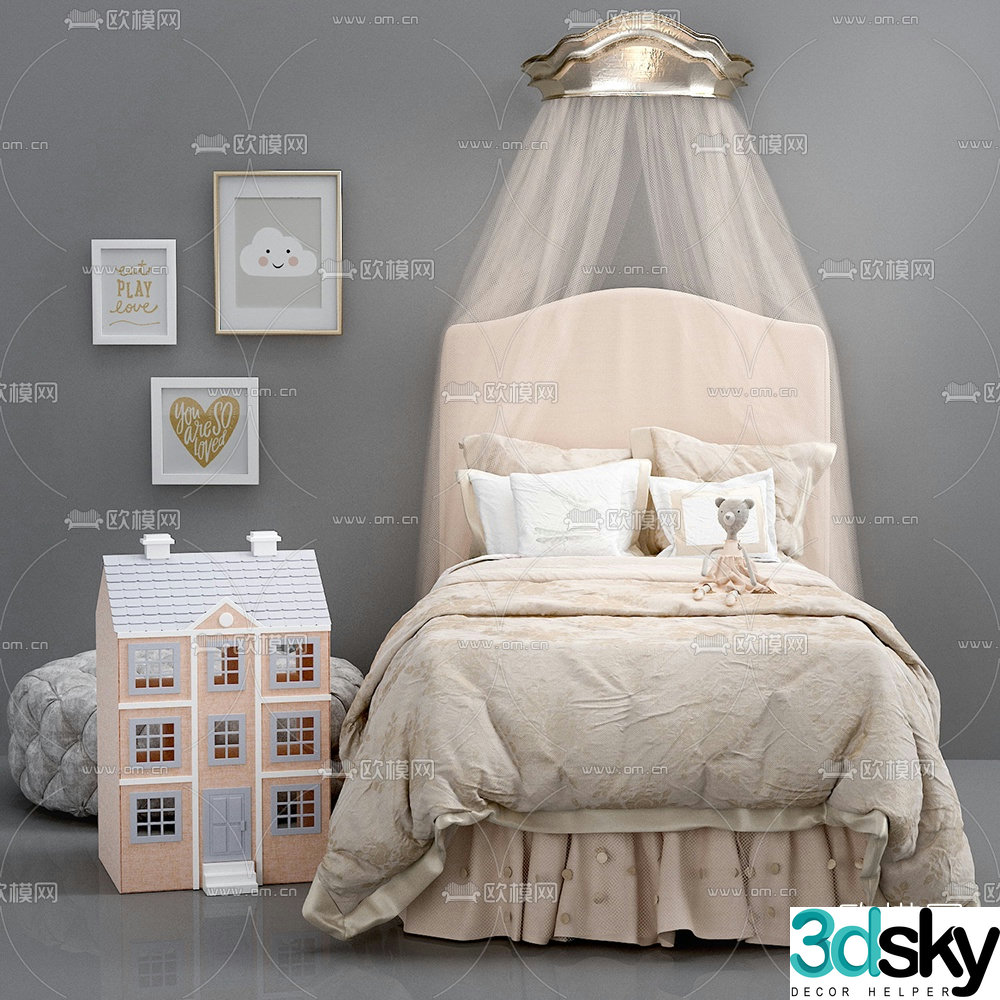 Nordic fabric children’s bed 3D model